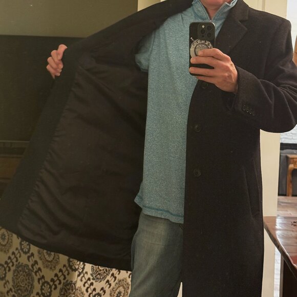 Hathaway Platinum Black Wool Cashmere Overcoat Men’s 44R Italy Fabric Winter - Picture 3 of 10